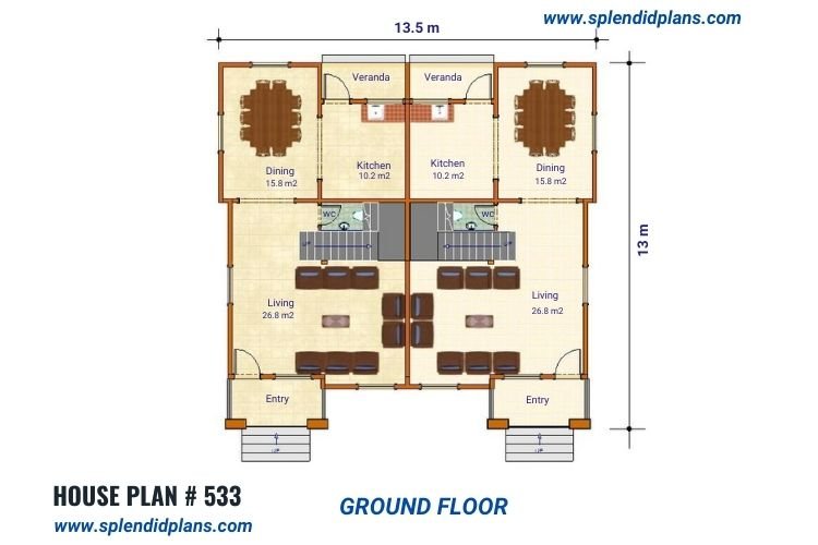 2 Town houses of 3 bedrooms each 2